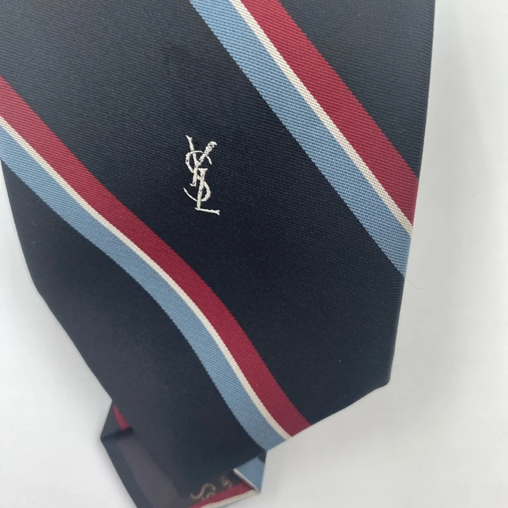 Yves Saint Laurent Black Tie with Red and Blue Stripes - Picture 7 of 7